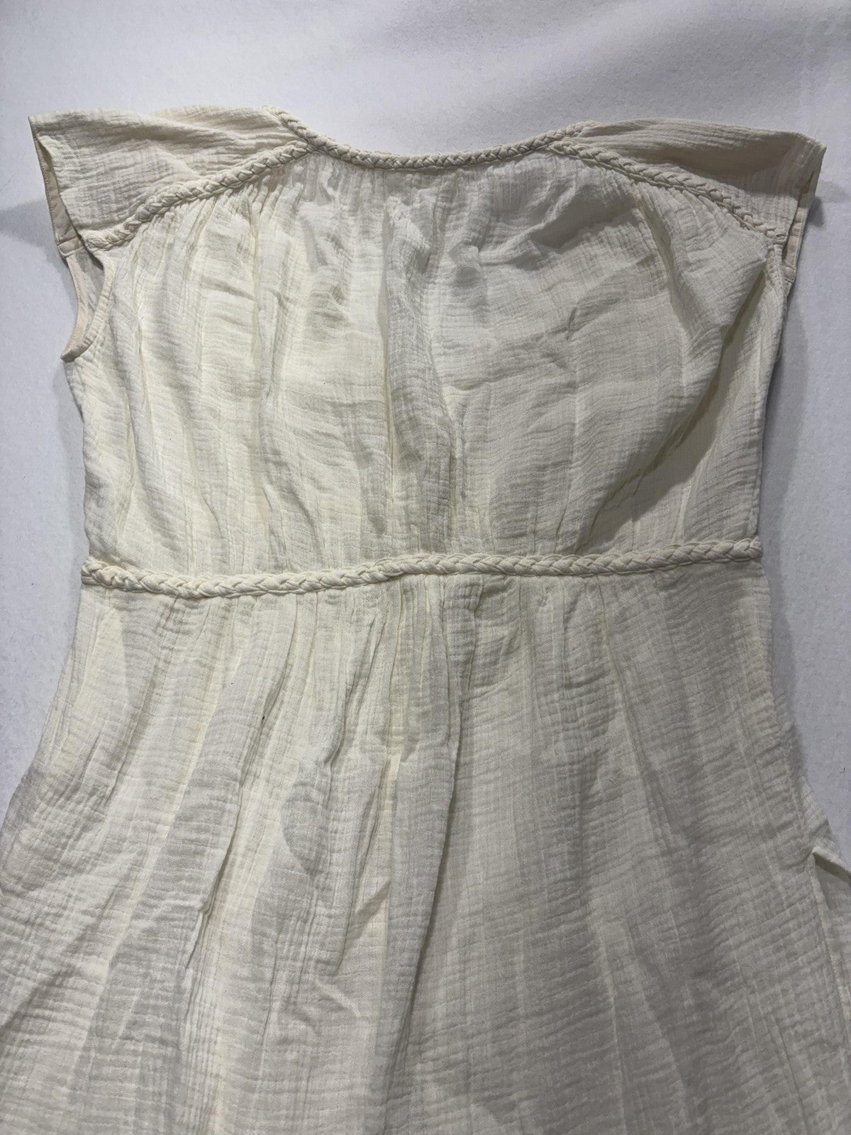 Anthropologie Dress Womens Medium White V Neck Button Front Braided Hi Low Boho