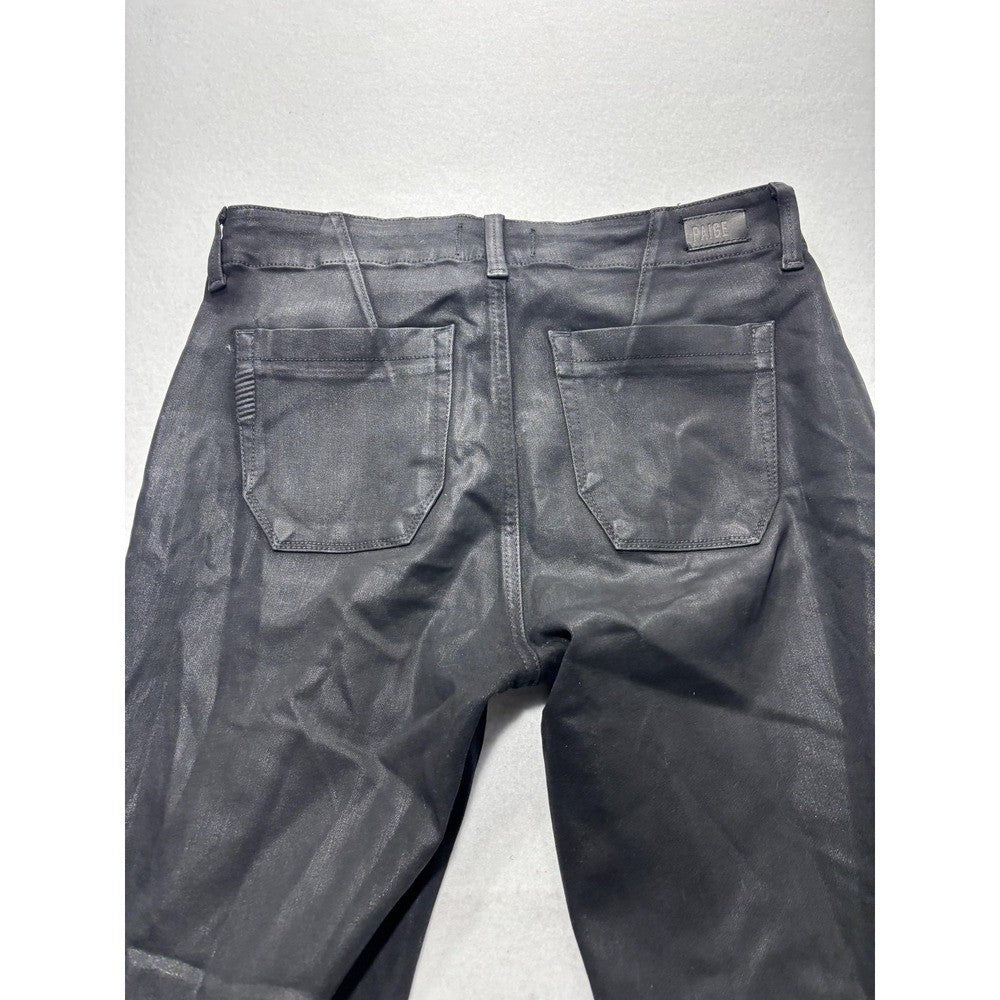 Paige Pants Womens 27 Black Mayslie Coated Denim Jogger Ankle Zip Cuffed Stretch