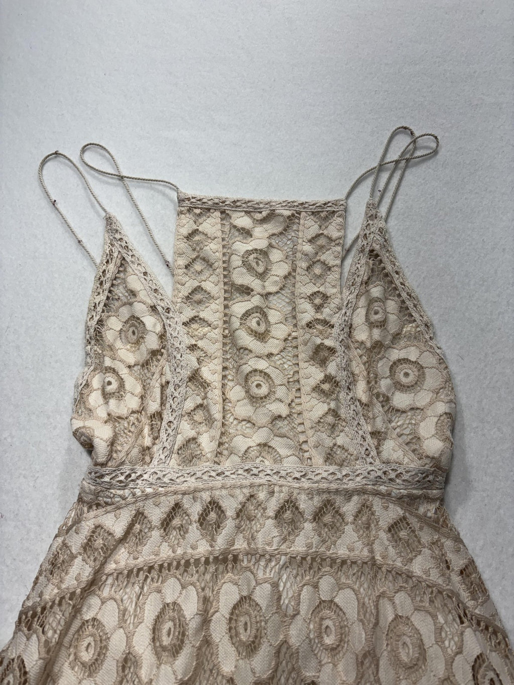 Free People Dress Womens 0 Beige Floral Lace Square Neck Asym Hem Sundress Boho