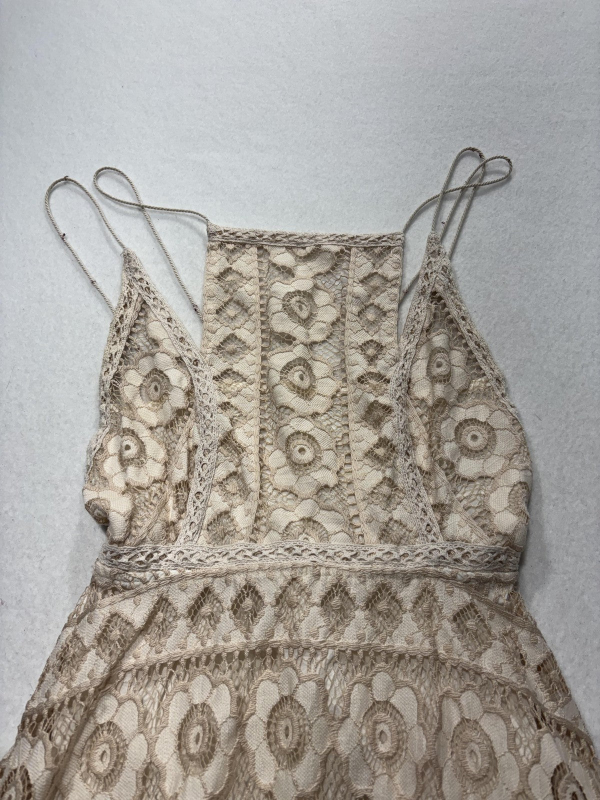 Free People Dress Womens 0 Beige Floral Lace Square Neck Asym Hem Sundress Boho