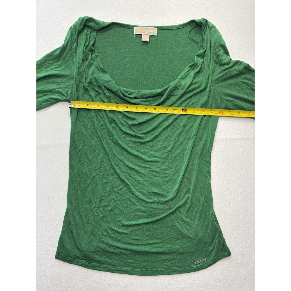 Michael Kors Top Womens Medium Green Cowl Neck 3/4 Sleeve Stretch Tunic Blouse