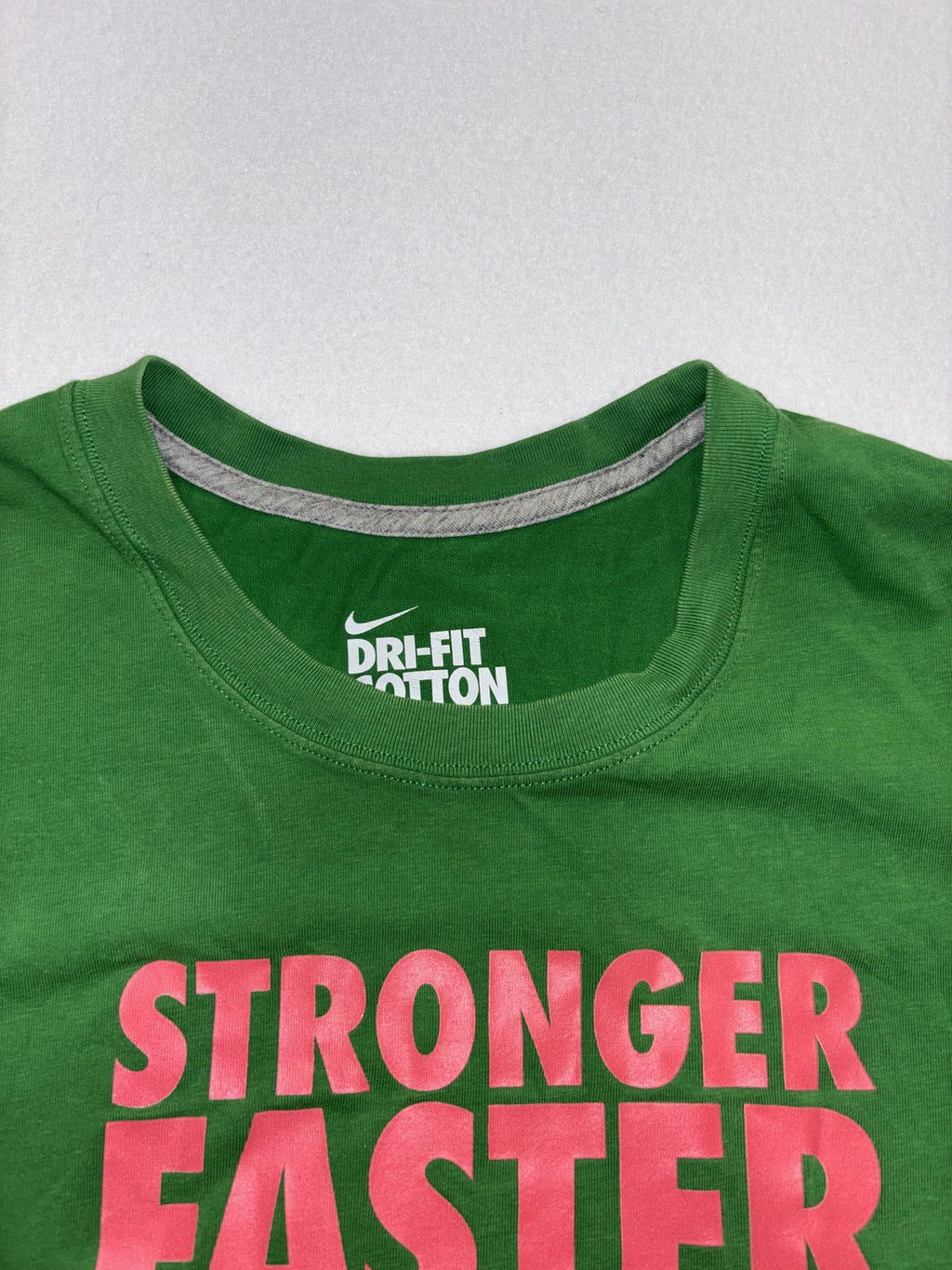 Nike Shirt Womens XL Green Dri-FIT Cotton Tee Stronger Faster Better Slogan