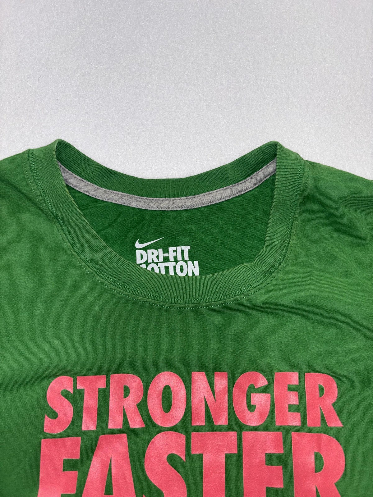 Nike Shirt Womens XL Green Dri-FIT Cotton Tee Stronger Faster Better Slogan