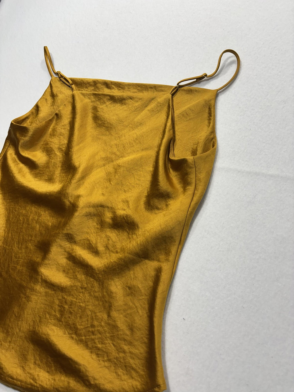 Karen Kane Tank Womens Medium Gold Satin Cowl Neck Adjustable Strap Cami