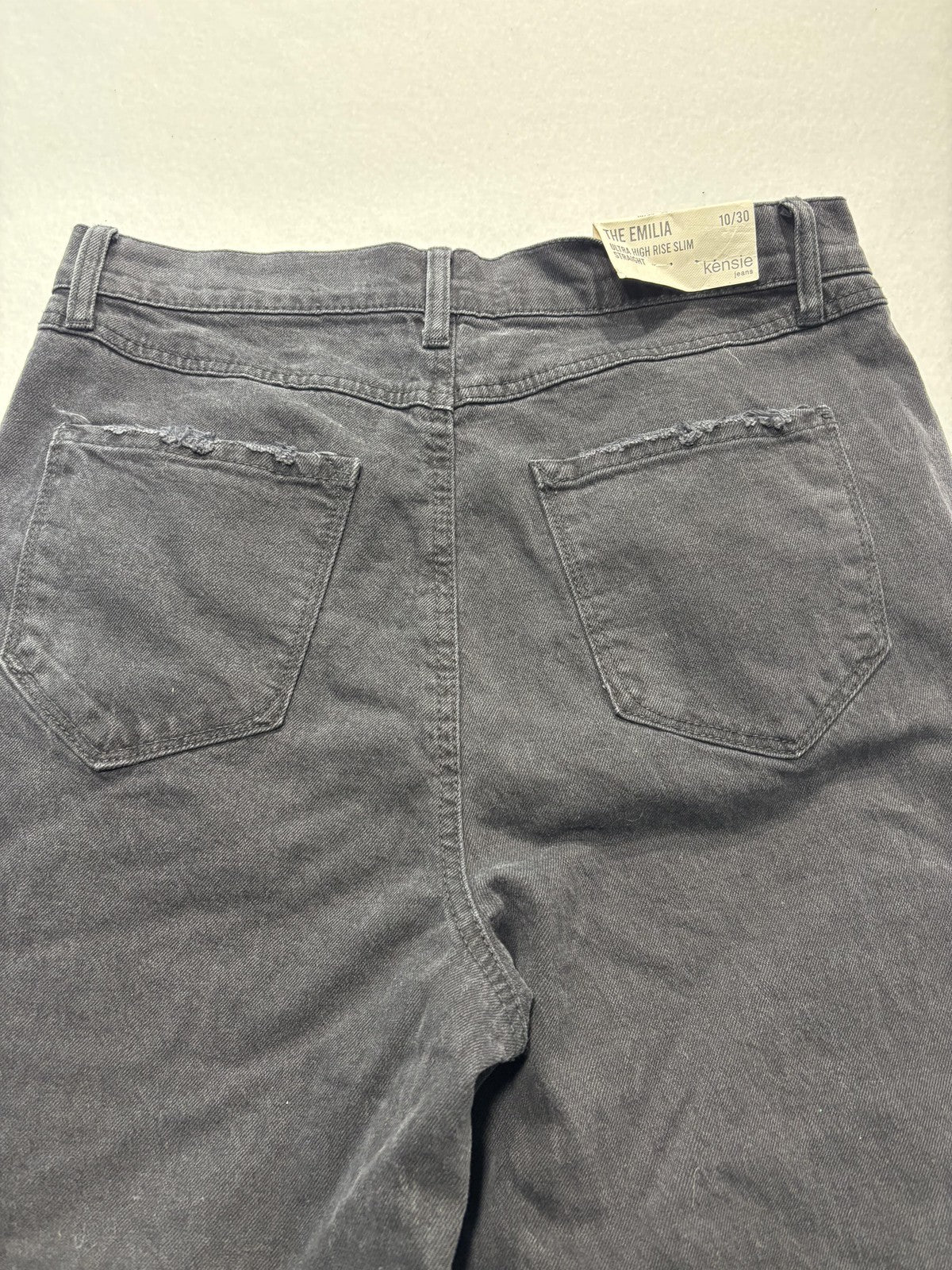 Kensie Jeans Womens 10/30 Gray Charcoal Wash High Rise Slim Straight Raw Hem