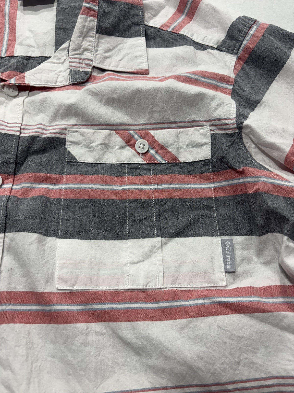 Columbia Shirt Mens Large Multicolor Striped Short Sleeve Button Up Casual