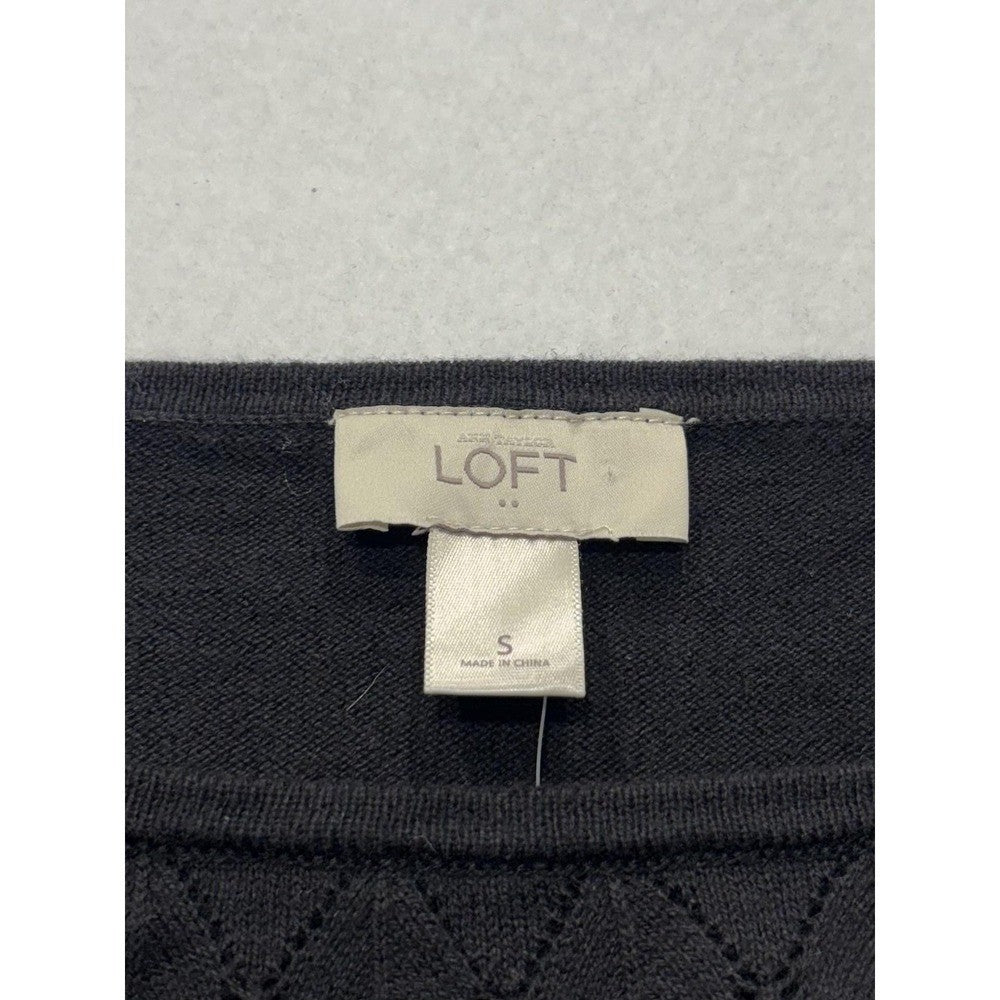 LOFT Sweater Womens Small Black Boat Neck Diamond Knit Sleeve Pullover 370975