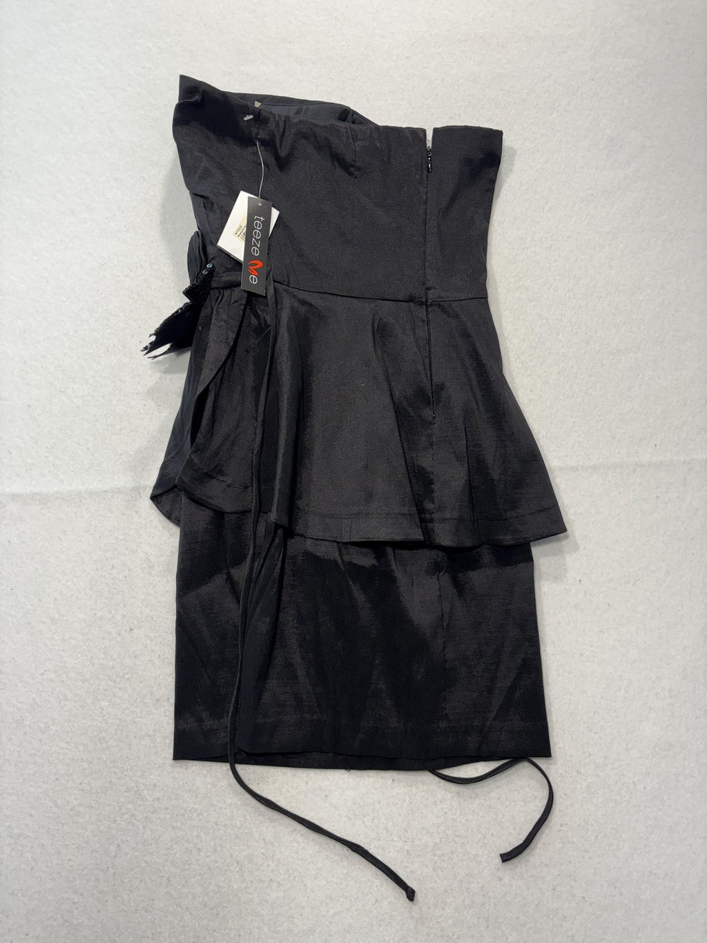 Teeze Me Dress Juniors 7 Black Off Shoulder Sequin Bow Peplum Mini Party
