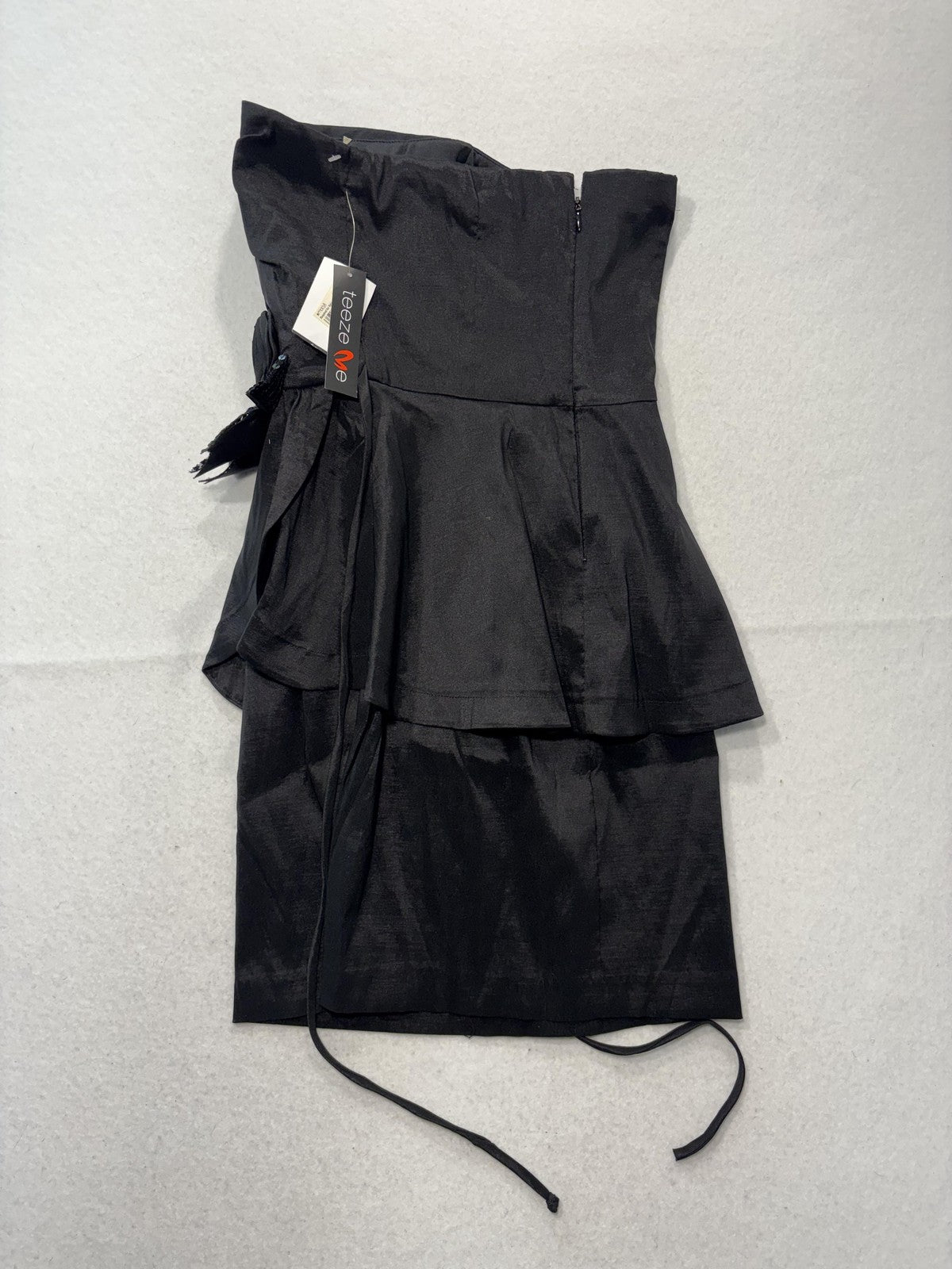 Teeze Me Dress Juniors 7 Black Off Shoulder Sequin Bow Peplum Mini Party
