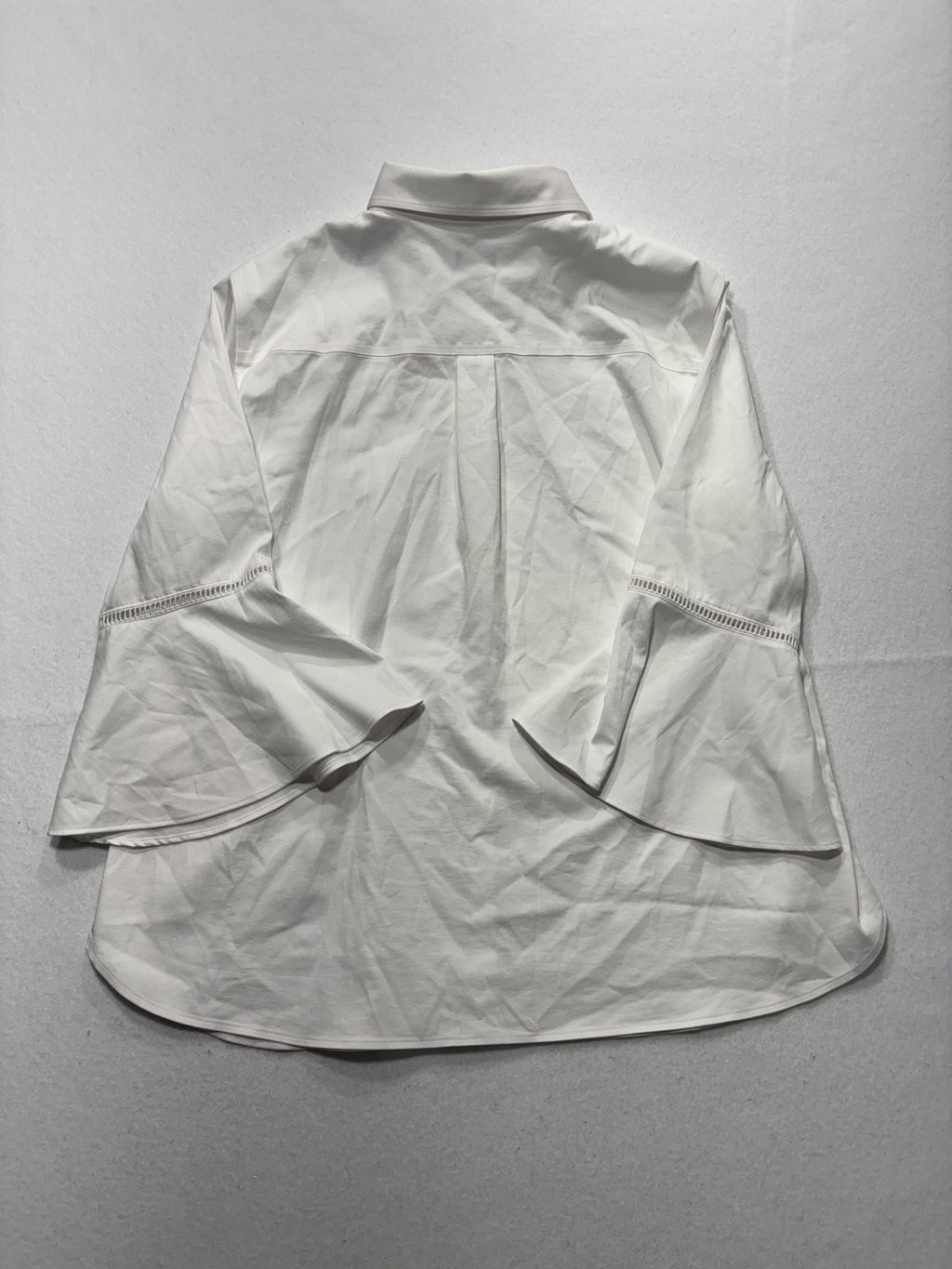 Chico's Blouse Womens 12 White Button Front Collared 3/4 Bell Sleeve Tunic Top