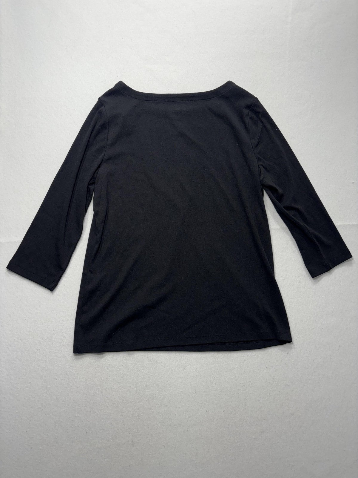 Chico's Shirt Womens 2 Black Boat Neck 3/4 Sleeve Cotton Jersey Tee Casual Top