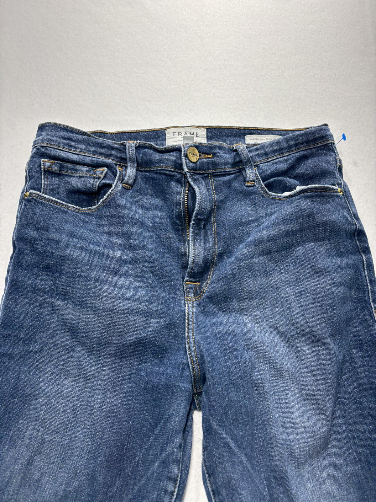FRAME Ali High Rise Cigarette Jeans Womens 28 Blue Medium Wash Raw Hem 28x27