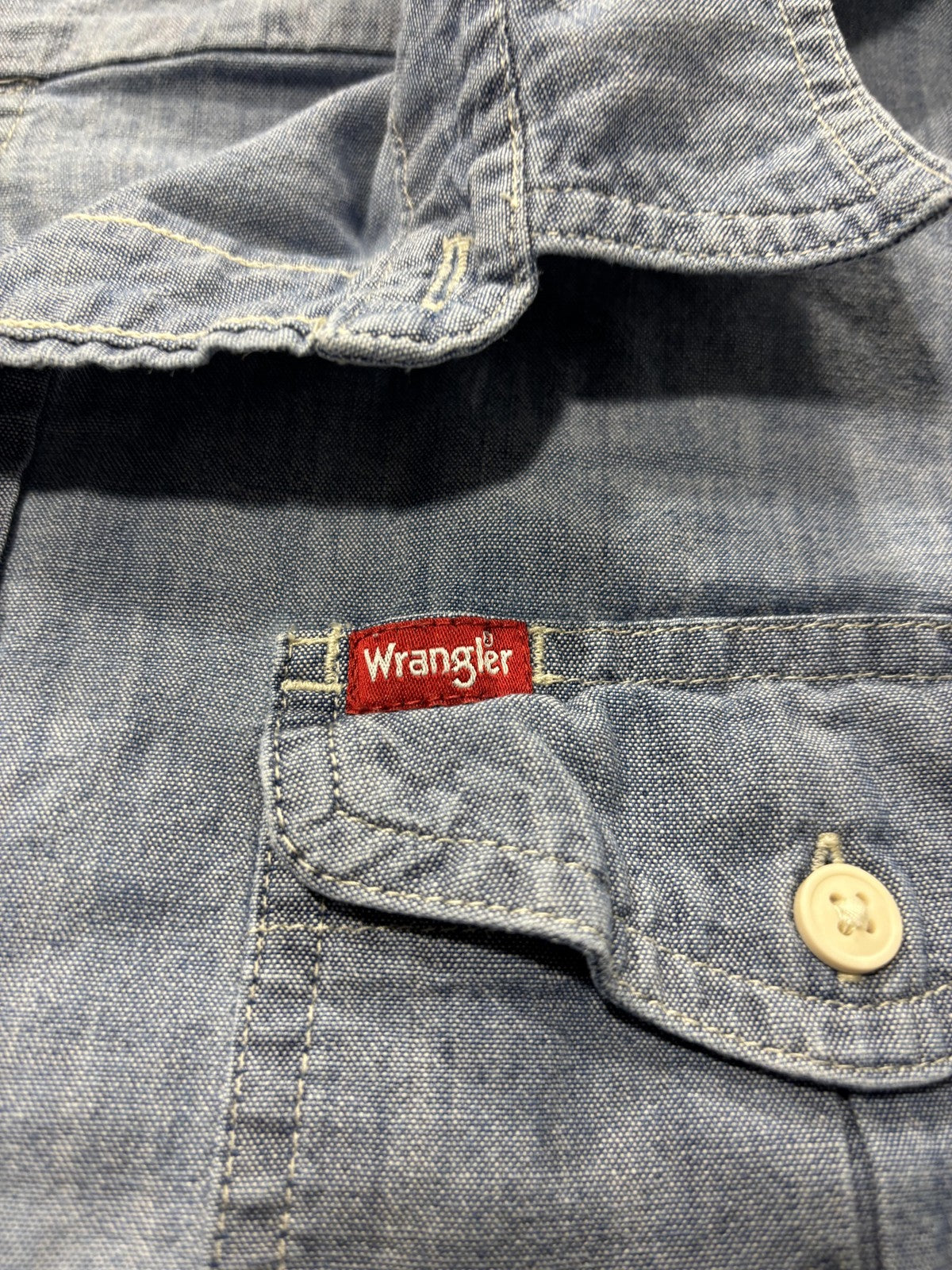Wrangler Mens XL Blue Chambray Short Sleeve Button Up Western Shirt 112367983