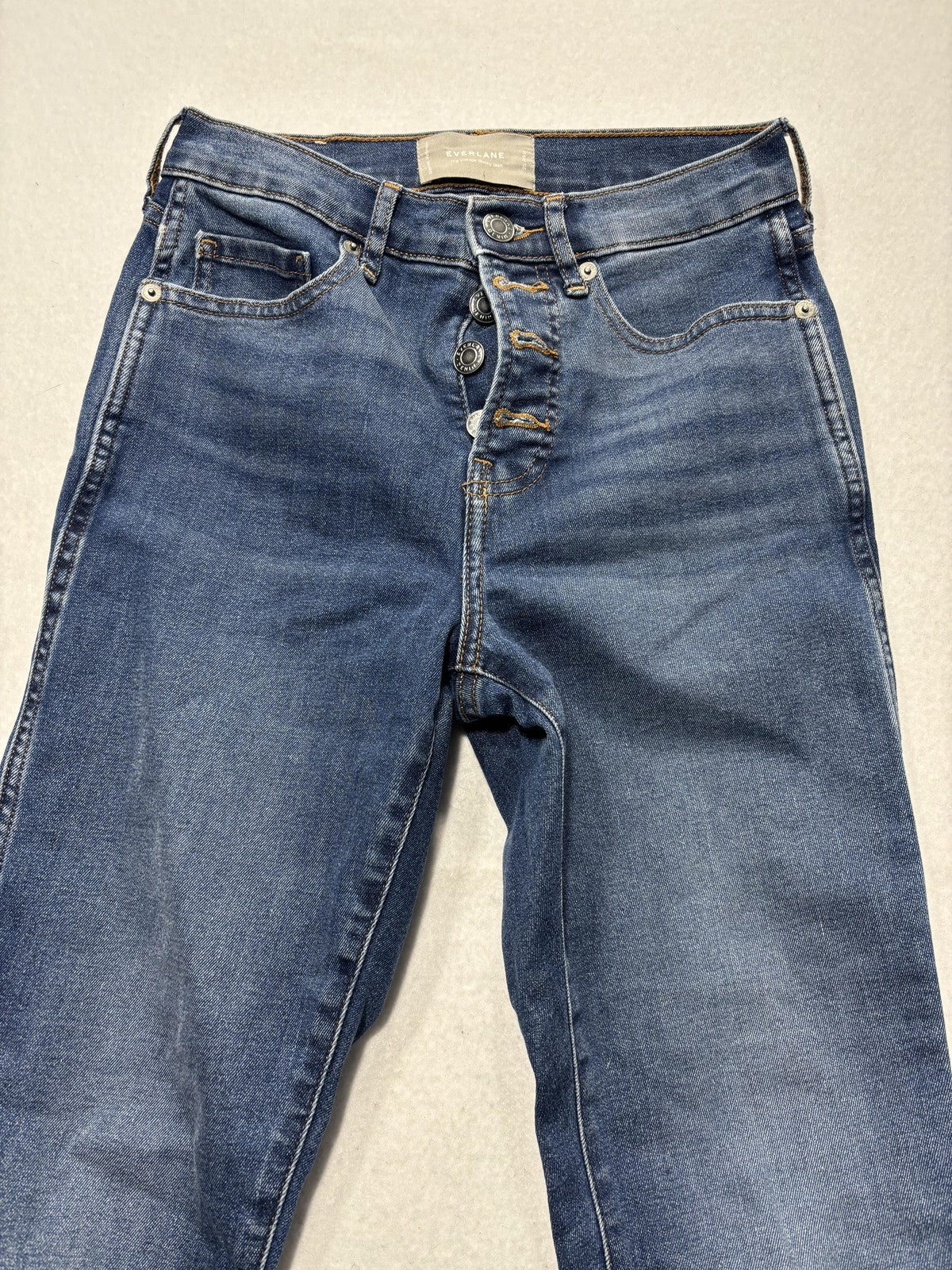Everlane Jeans Womens 25 Ankle Blue High Rise Skinny Stretch Raw Hem 25x27