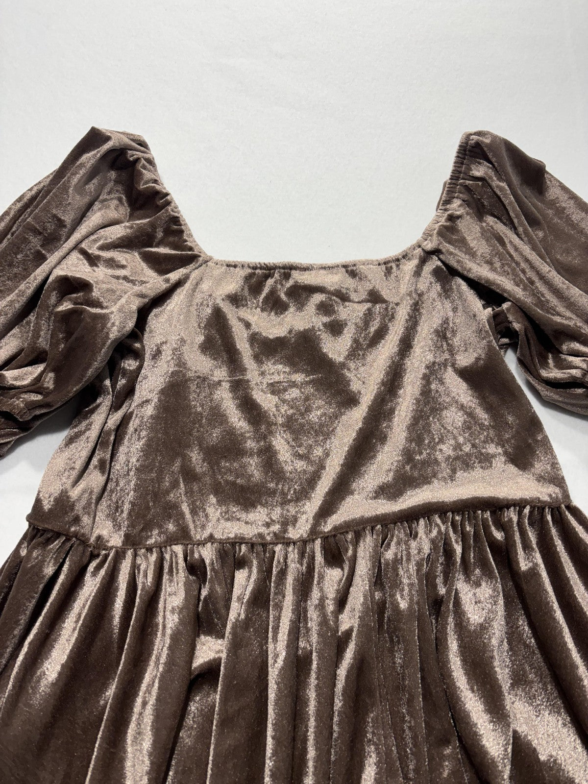 Arula Dress Womens 0X Brown Velvet Puff Sleeve Fit Flare Party Cocktail