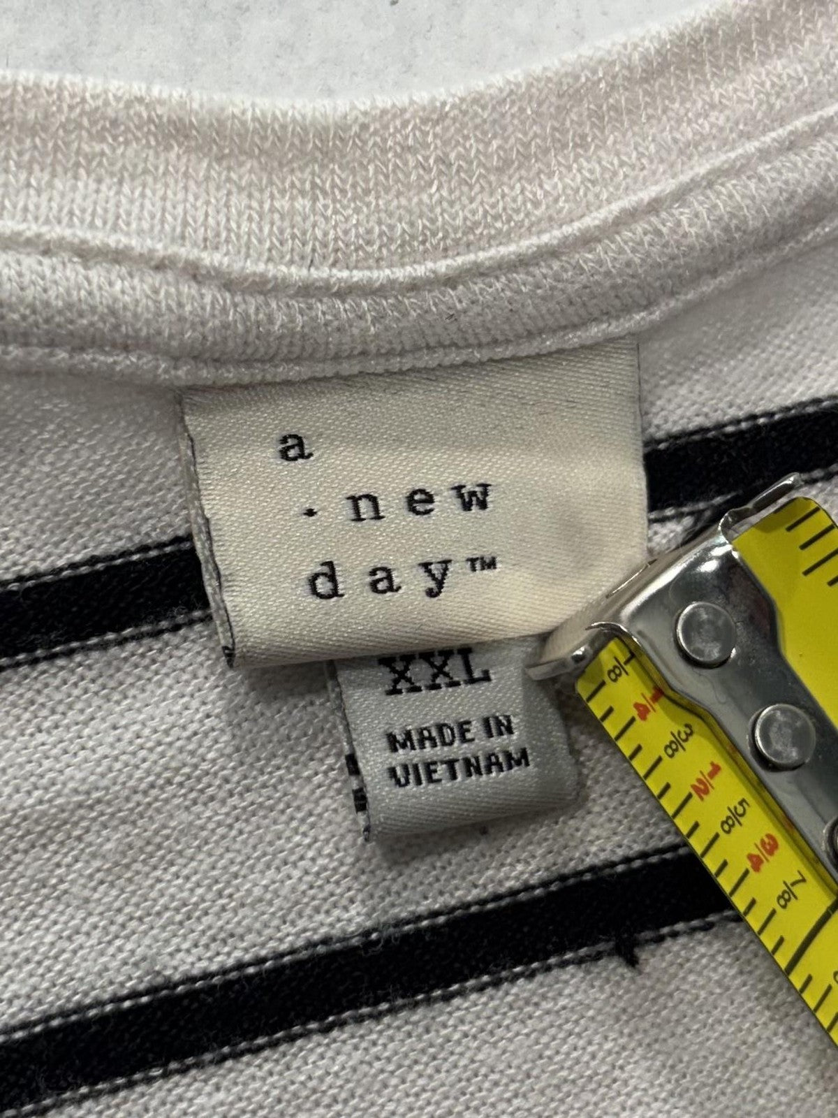 A New Day Shirt Womens 2XL White Black Striped V Neck Flutter Sleeve Tee Casual