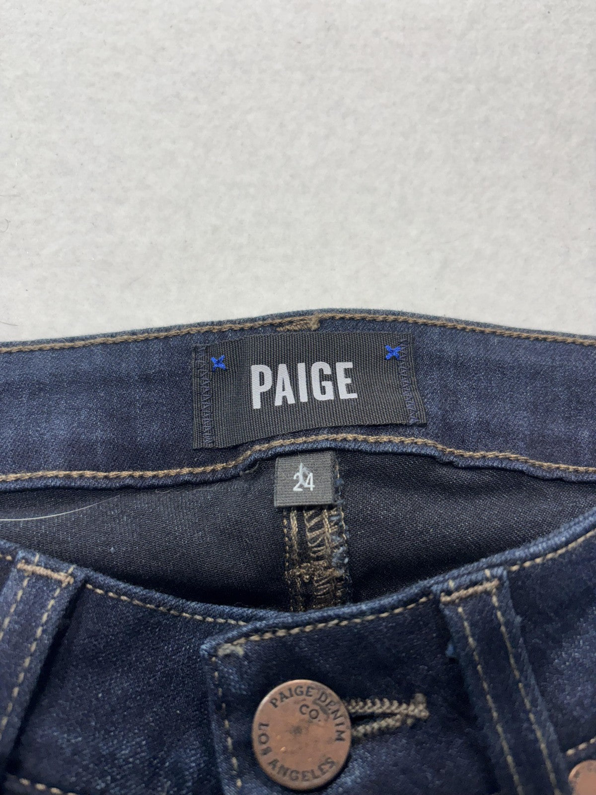 Paige Manhattan Jeans Womens 24 Blue Dark Wash Mid Rise Slim Boot 24x31 Stretch