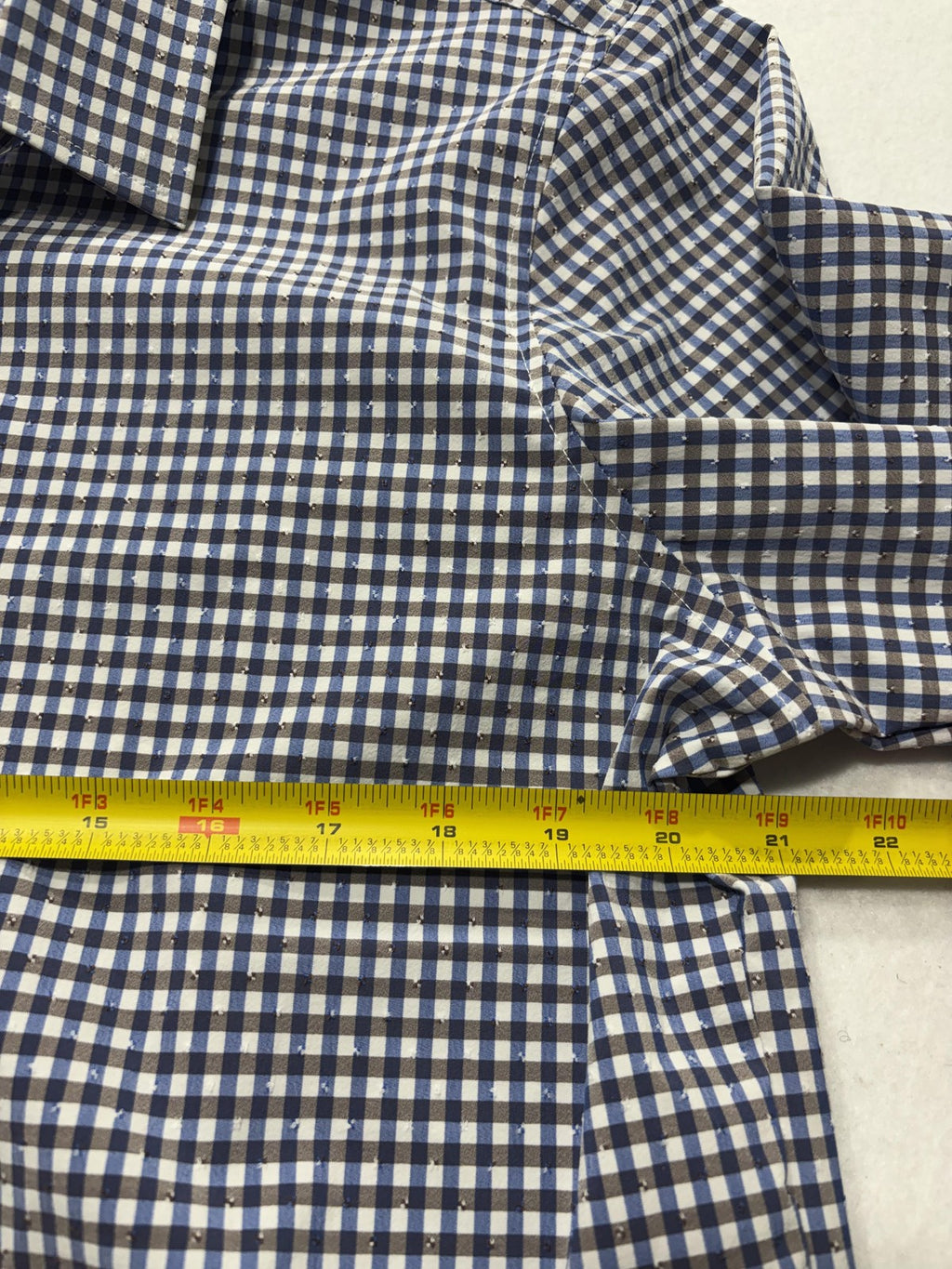 Quieti Dress Shirt Mens Large Blue Gingham Non Iron Performance Long Sleeve