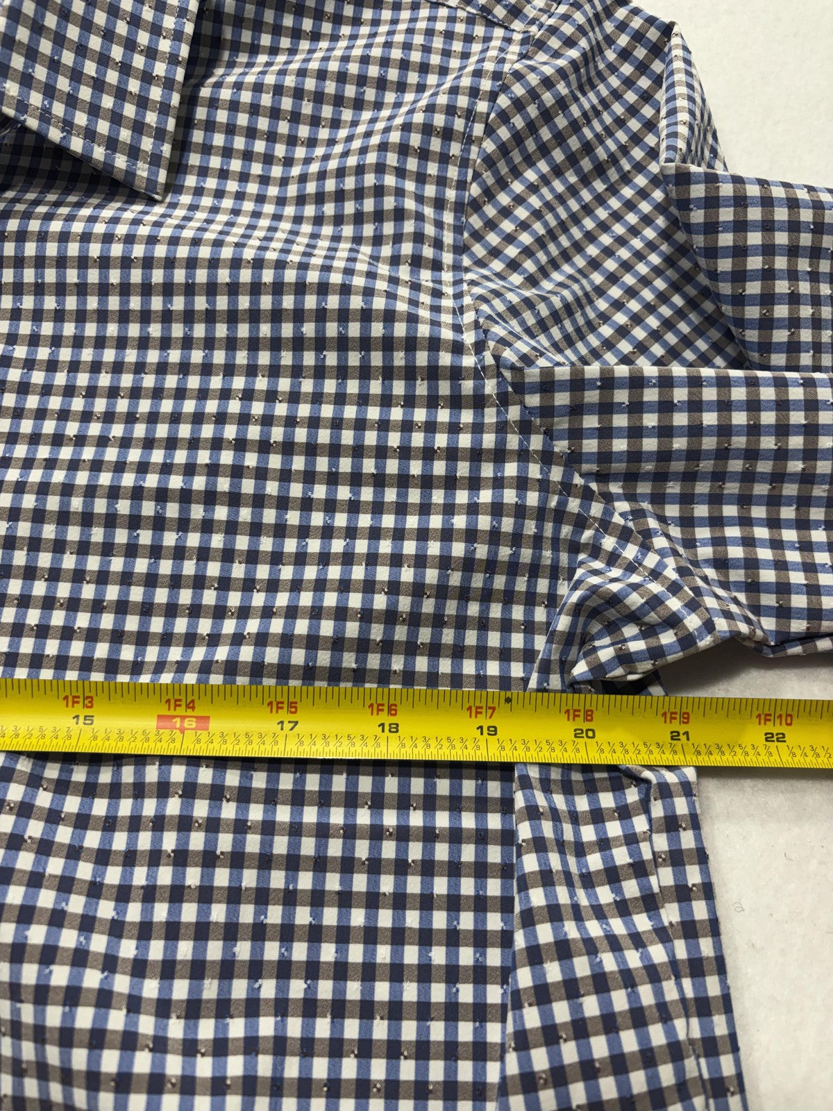 Quieti Dress Shirt Mens Large Blue Gingham Non Iron Performance Long Sleeve