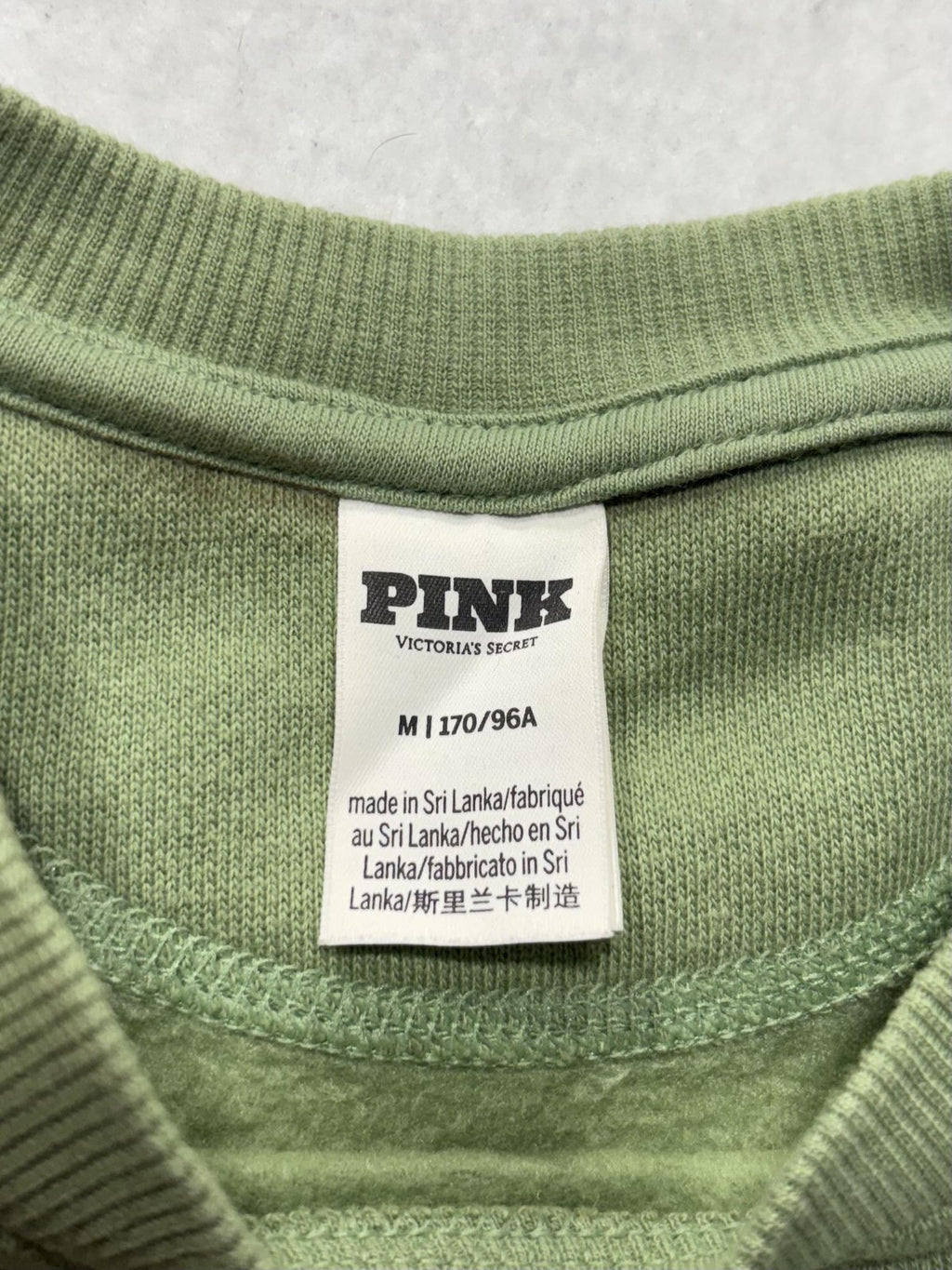 PINK Victoria's Secret Sweatshirt Womens M Green Colorblock Logo Crew Pullover