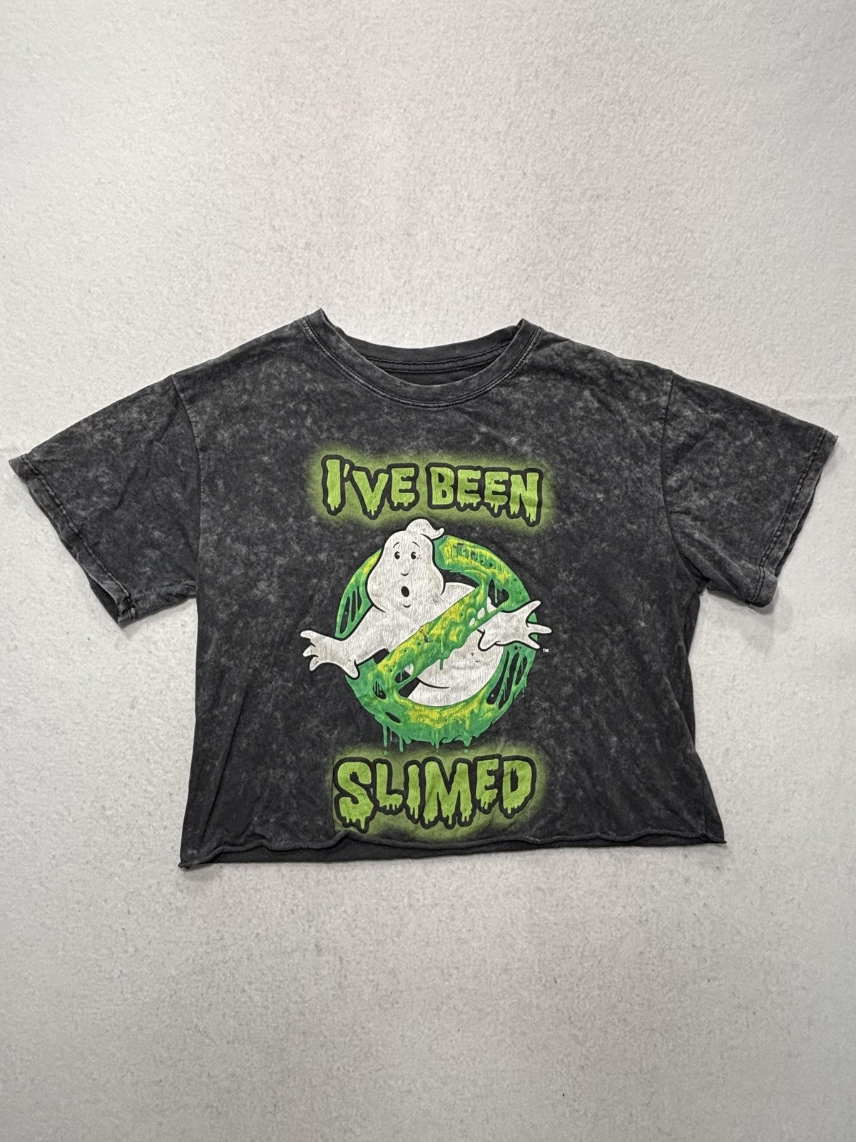 Mad Engine Shirt Womens Medium Gray Ghostbusters I've Been Slimed Cropped Tee