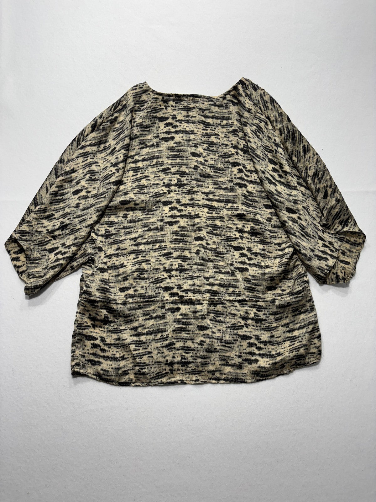 MICHAEL Michael Kors Top Womens L Beige Animal Print Tunic Henley Sheer Blouse