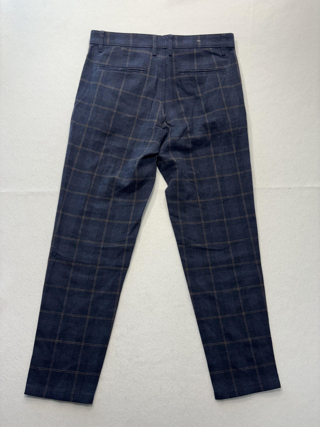 ZARA Dress Pants Mens 31x30 Blue Plaid Slim Tapered Flat Front Casual Work