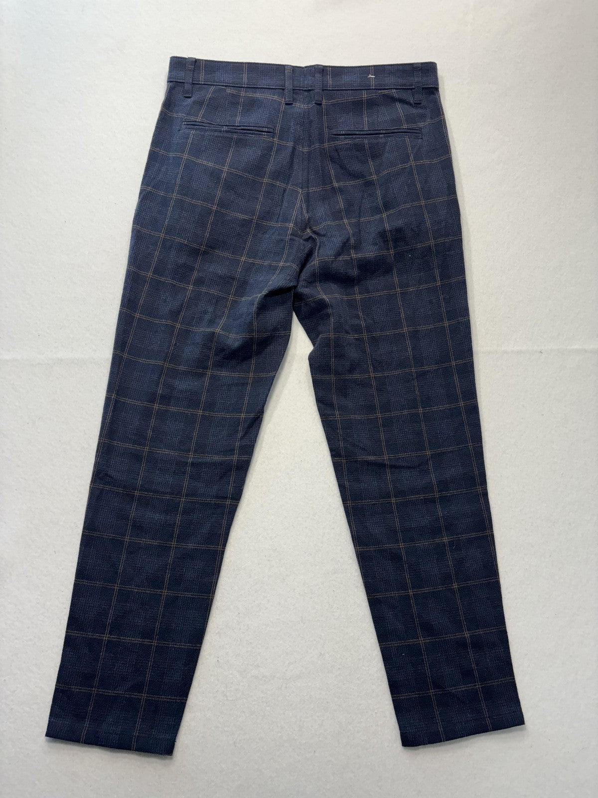 ZARA Dress Pants Mens 31x30 Blue Plaid Slim Tapered Flat Front Casual Work