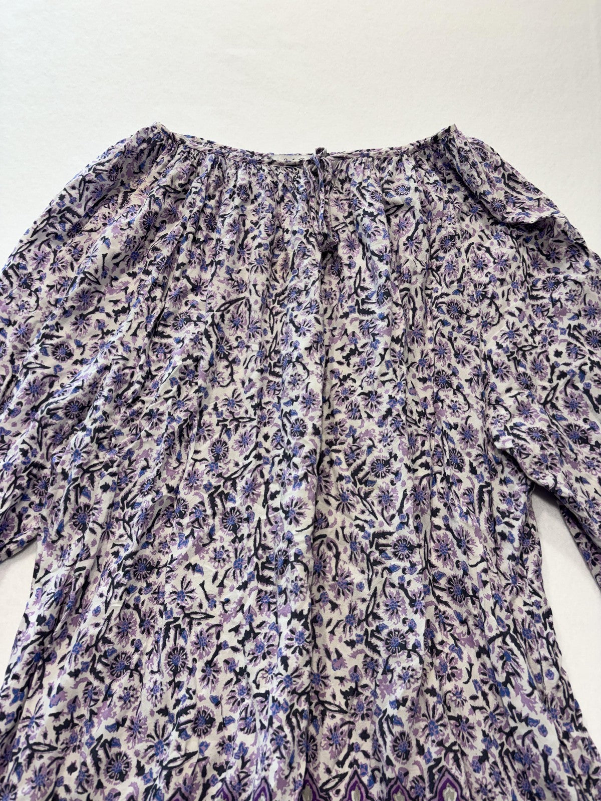 Lucky Brand Blouse Womens 2X Plus Purple Scoop Neck Long Sleeve Floral Tunic Top