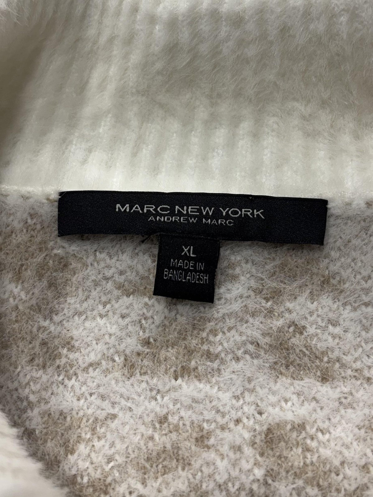 Marc New York Sweater Womens XL White Full Zip Mock Neck Geometric Pattern Knit