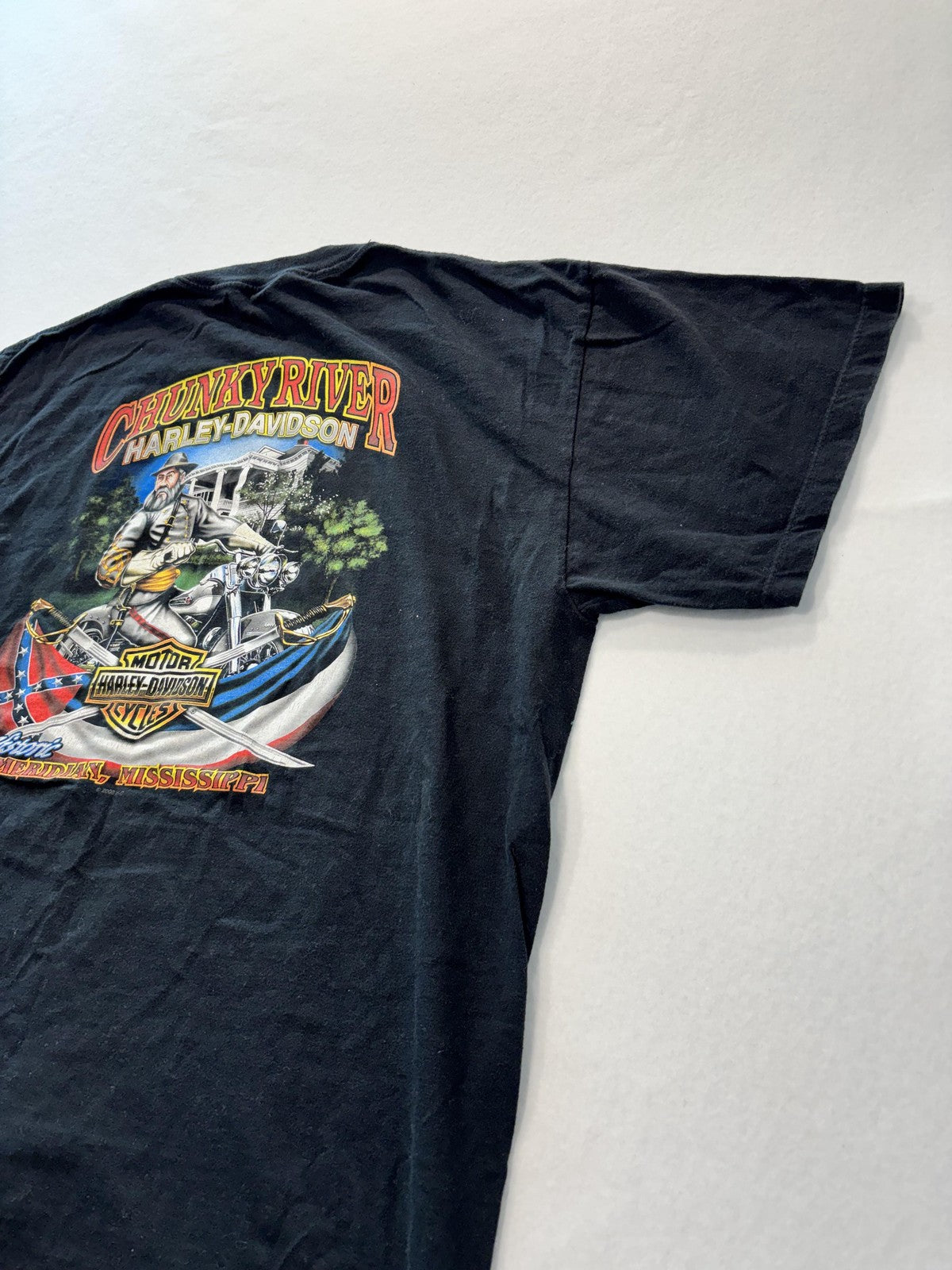 Vintage Harley-Davidson Shirt Mens XL Black Chunky River Meridian MS 2000s USA