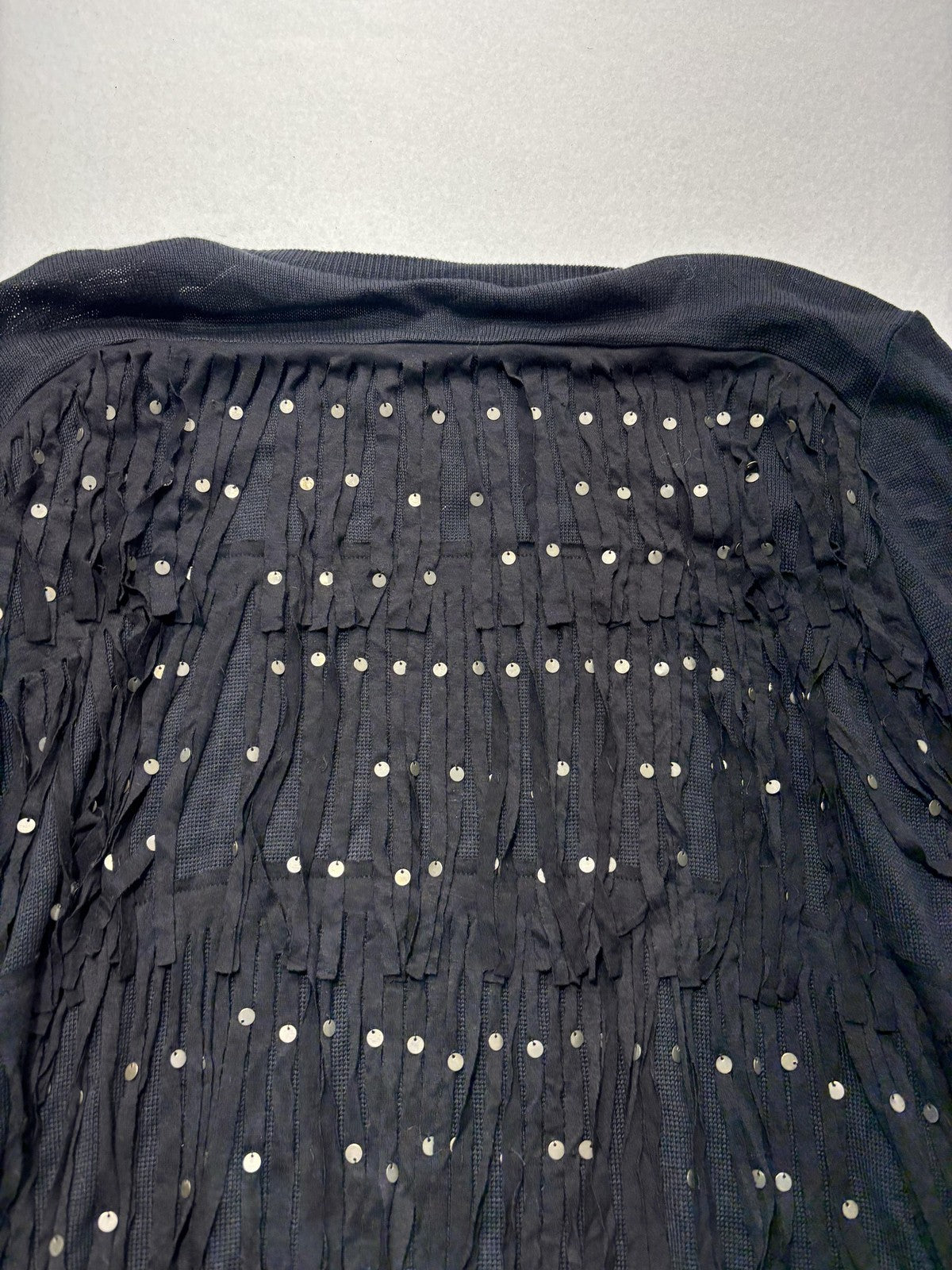 Chan Luu Cardigan Womens XS Black Fringe Sequin Knit Open Front Boho Long Sleeve