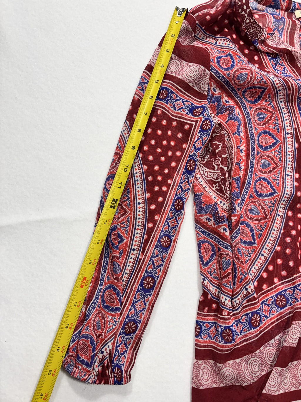 Lucky Brand Blouse Womens Small Red Paisley Long Sleeve Tunic Top Boho