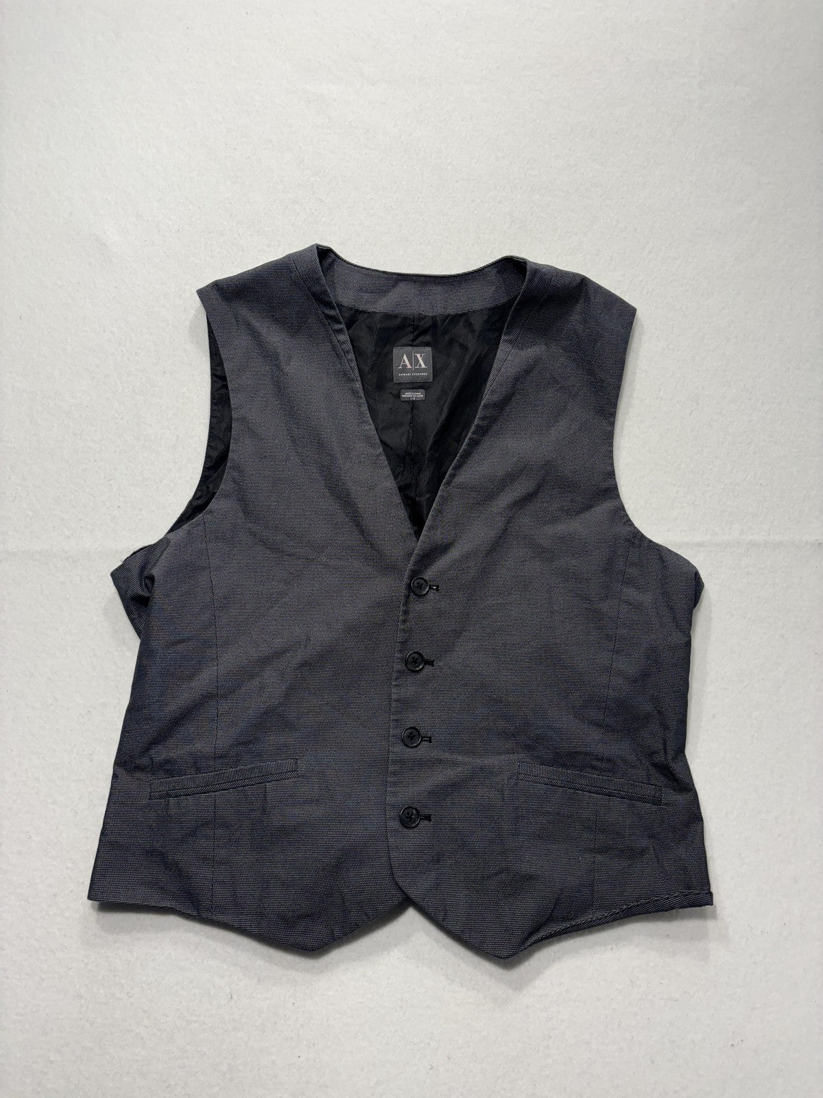 Armani Exchange Suit Vest Mens Large Gray Geometric Belted Back Formal 3 Piece