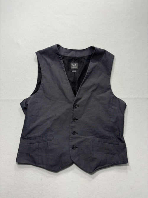 Armani Exchange Suit Vest Mens Large Gray Geometric Belted Back Formal 3 Piece