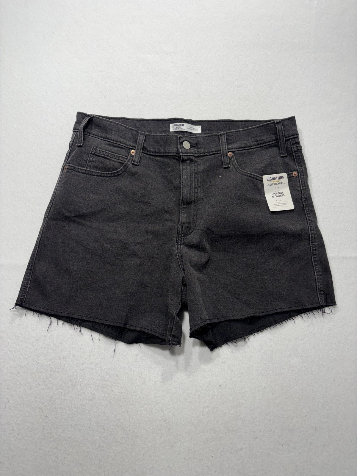 Signature By Levi Strauss & Co Shorts Womens 12 Gray High Rise 5" Cut Off Denim