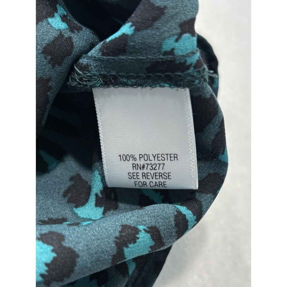 Apt. 9 Blouse Womens Medium Green Leopard Print Shirred Neck Sleeveless Top