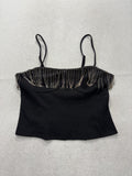 Sincerely Jules Tank Womens Medium Black Rhinestone Fringe Square Neck Cami
