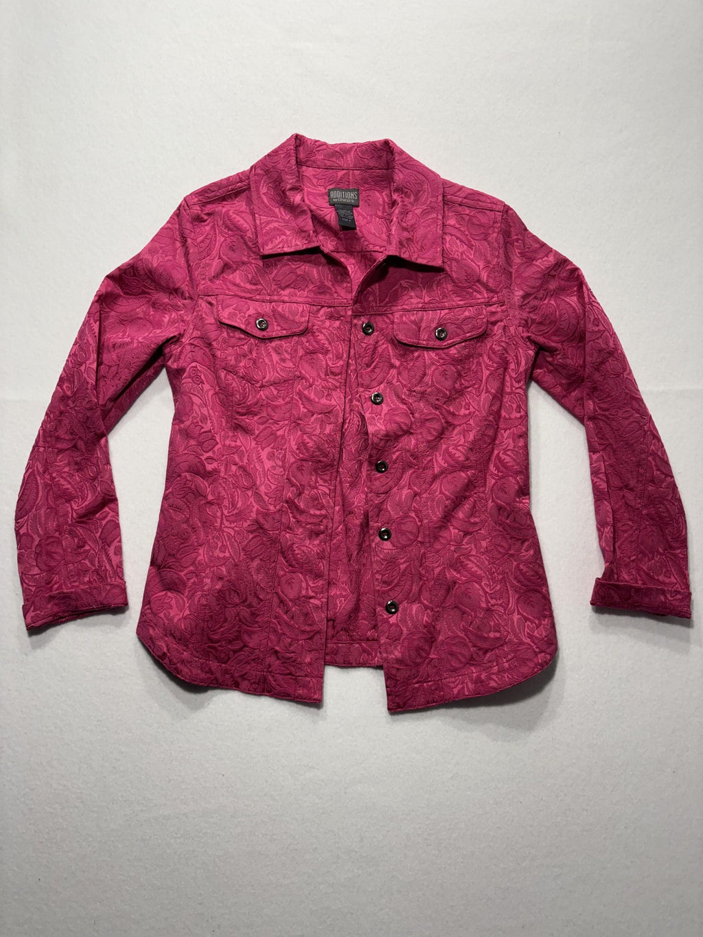 Additions By Chico's Jacket Womens 0 Pink Floral Jacquard Button Front Twill