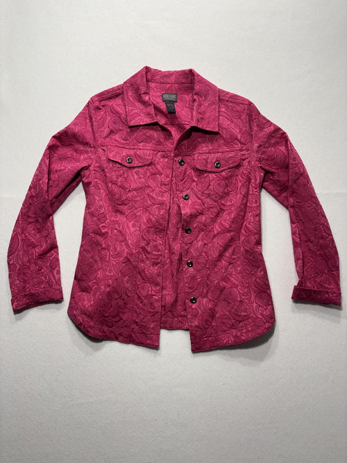 Additions By Chico's Jacket Womens 0 Pink Floral Jacquard Button Front Twill
