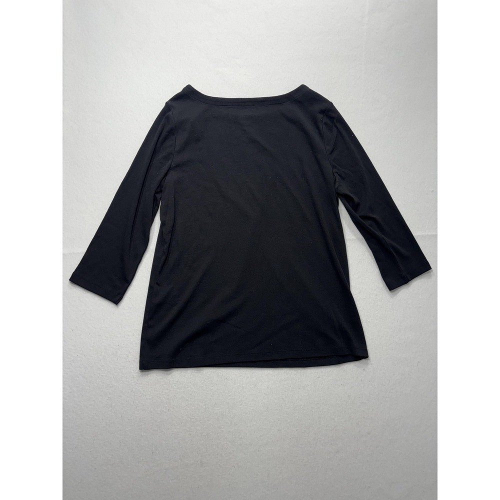 Chico's Shirt Womens 2 Black Boat Neck 3/4 Sleeve Cotton Jersey Tee Casual Top