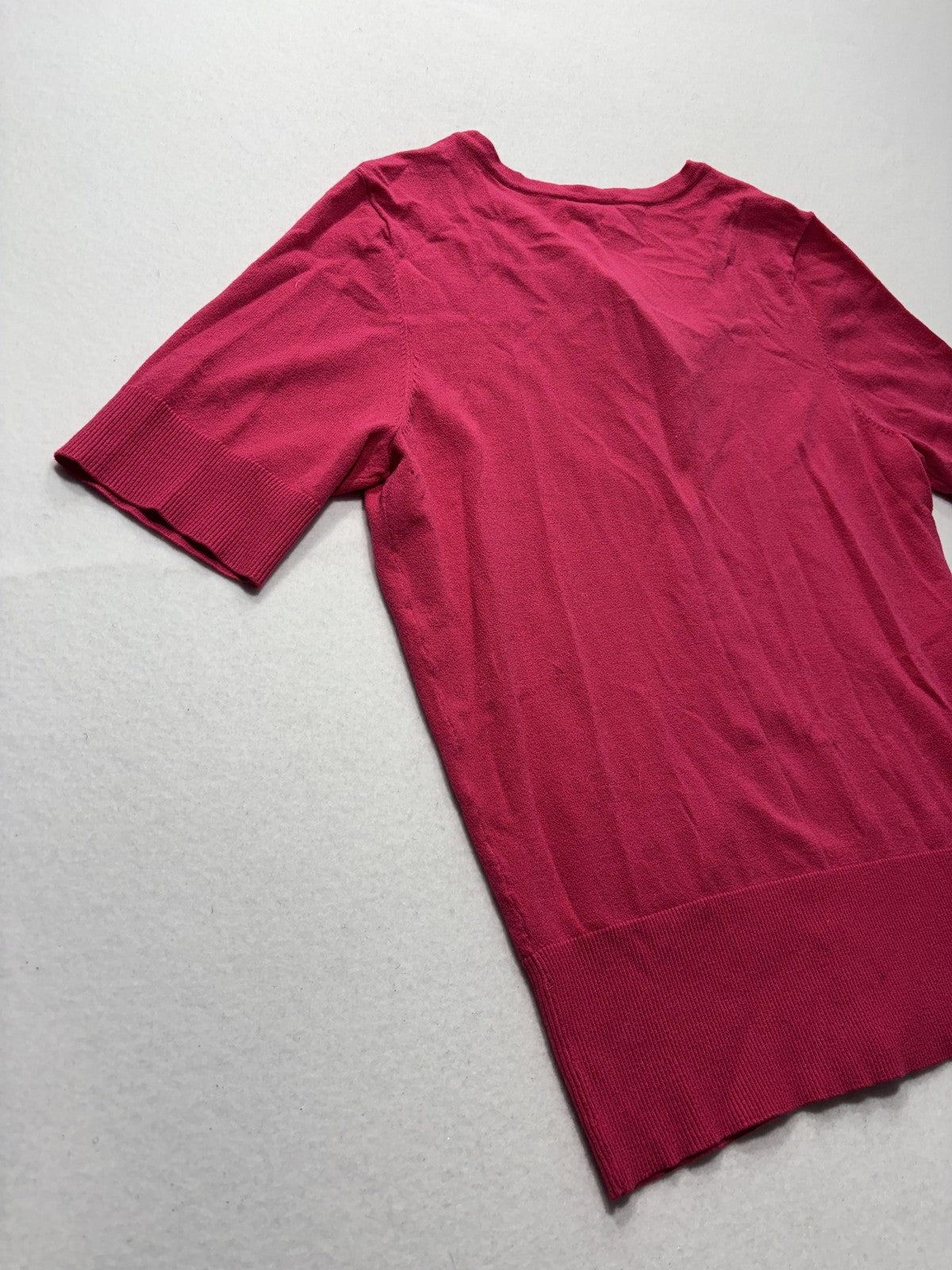Ann Taylor Cardigan Womens Large Pink V Neck Short Sleeve Button Front Knit