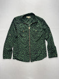 MICHAEL Michael Kors Blouse Womens Large Green Animal Print Zip Front Satin