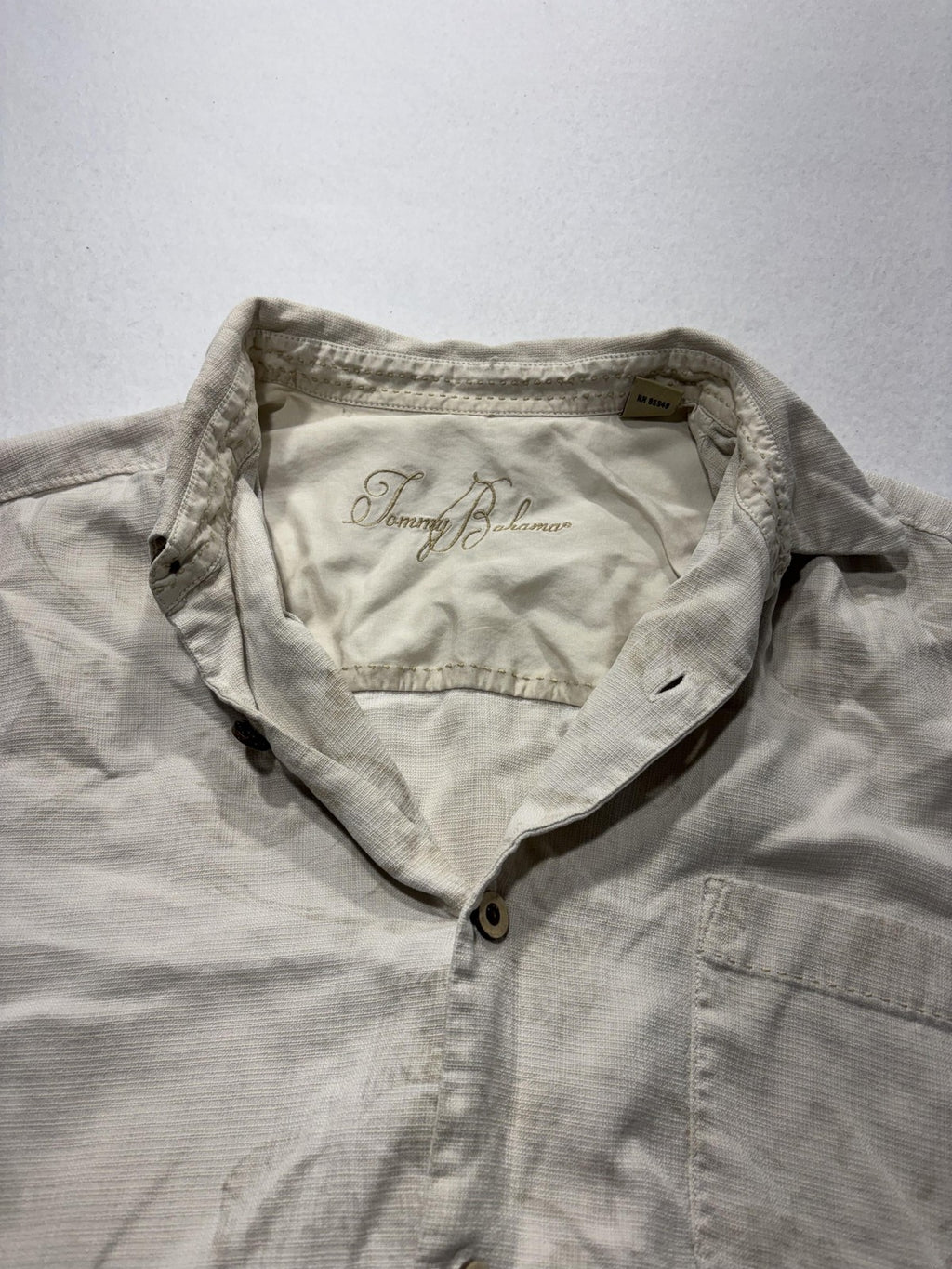 Tommy Bahama Shirt Mens Medium Beige Floral Silk Short Sleeve Button Up Tropical