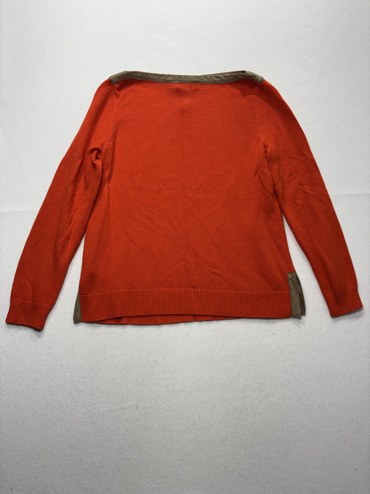 Lauren Ralph Lauren Sweater Womens Large Orange Boat Neck Faux Suede Trim Knit