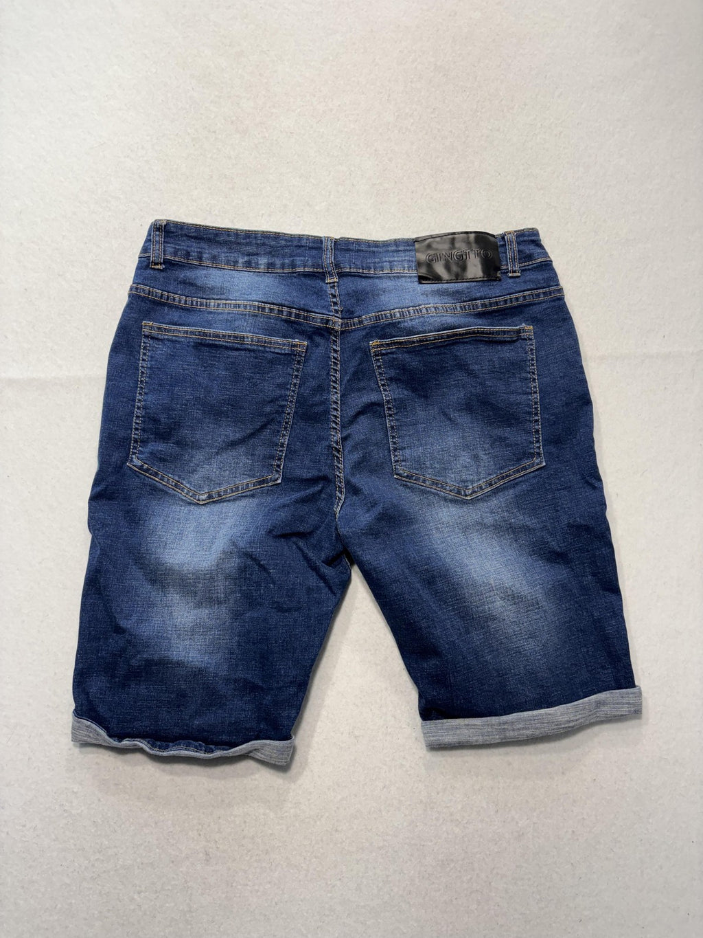 GINGTTO Bermuda Shorts Mens 34 Blue Denim 11" Inseam Distressed Slim 5-Pocket