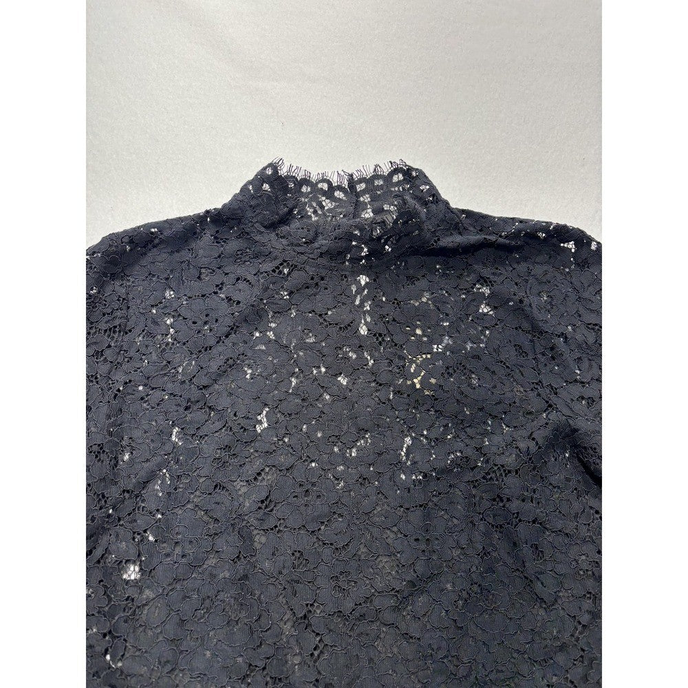 J.Crew Womens 6 Black Lace Mock Neck Long Sleeve Blouse BN027 Lined Sheer Top