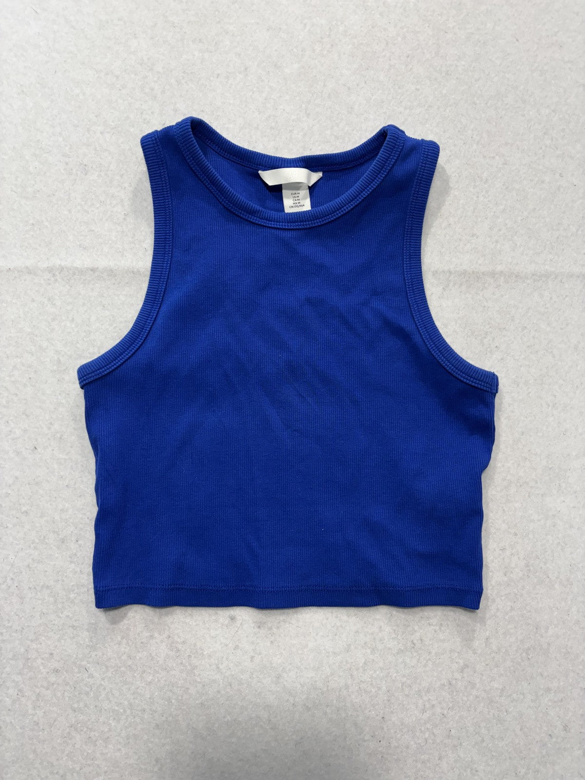 H&M Tank Top Womens M Blue Ribbed Cropped Knit Basic O/N 474583 P/N 10492517