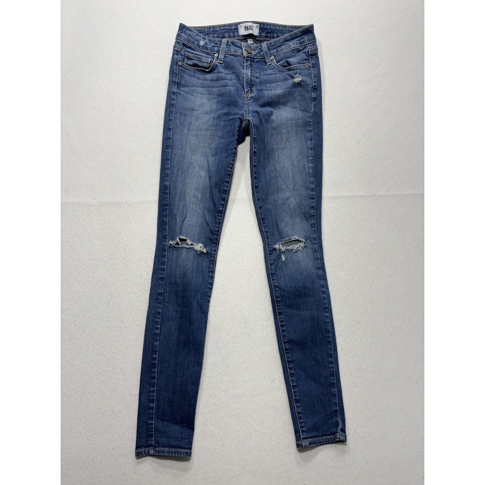 Paige Verdugo Ultra Skinny Jeans Womens 27 Blue Distressed 28x28.5 Stretch