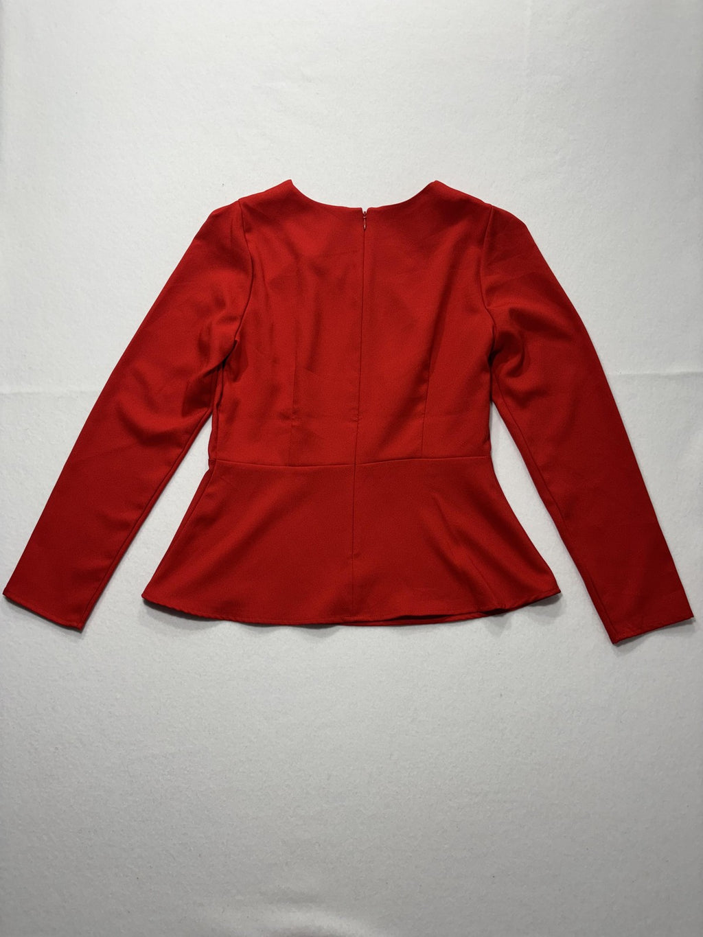 Banana Republic Blouse Womens 6 Red Long Sleeve Peplum Round Neck Zip Back Top
